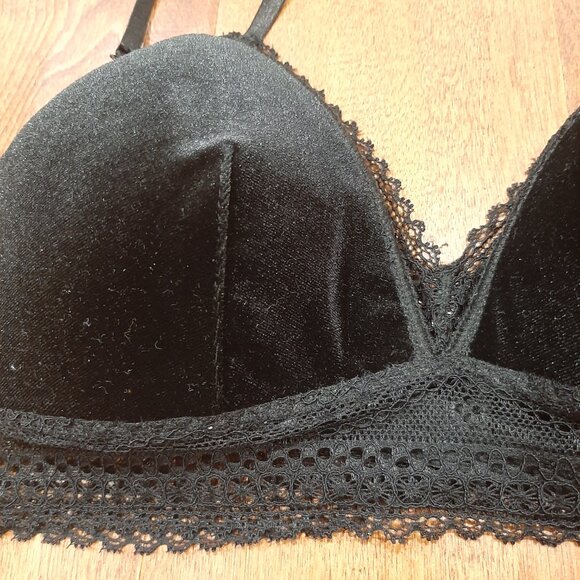 Velvet and lace wireless black boho whimsigoth bralette medium - Picture 4 of 9